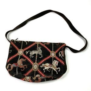 Vintage Doodle Bags Classic Carousel Animal Pattern Black Carpet Bag Purse